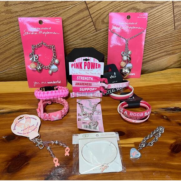 Breast Cancer Awareness Pink Ribbon Jewelry Lot 11 Pink Power Sandra Magsamen - Picture 1 of 11